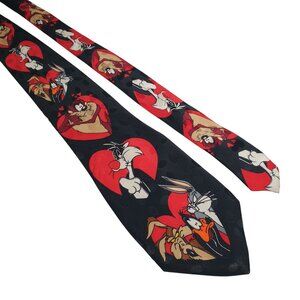 Vintage Looney Tunes Character Silk Necktie Coyote Daffy Bugs Taz Valentine
